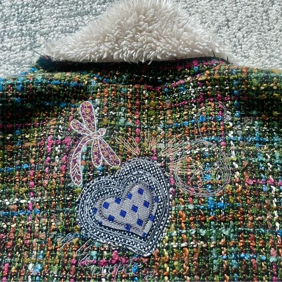 DESIGUAL Moto Patchwork Vest Tweed & Faux Sherpa Shearling Unique Design - Picture 6 of 10